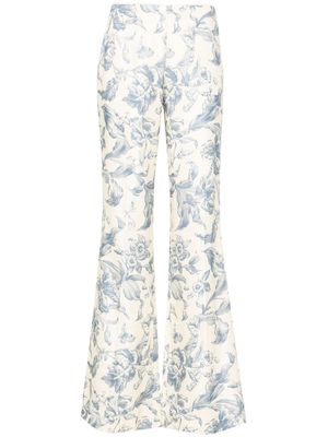 SANDRO floral-print flared trousers - White