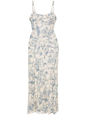 SANDRO floral-print lace-up maxi dress - Neutrals