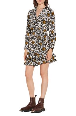 sandro Floral Print Long Sleeve Minidress in Multicolor