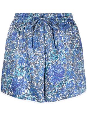 SANDRO floral-print satin-finish shorts - Blue