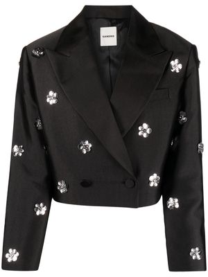 SANDRO flower-embellished cropped blazer - Black