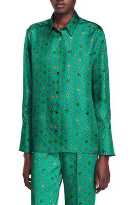 sandro Franie Foulard Print Silk Blouse in Green /Pink
