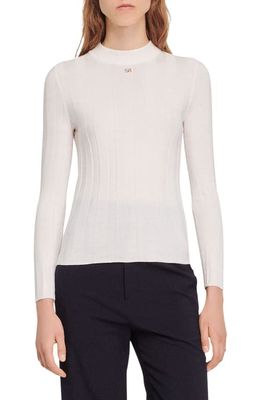 sandro Fuji Fitted Rib Sweater in Off White