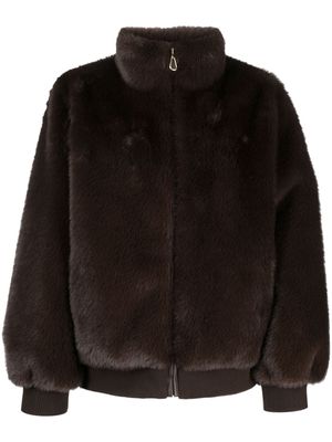 SANDRO funnel-neck zip-up coat - Brown