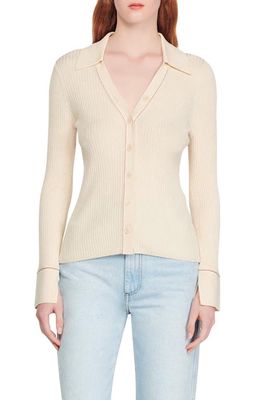 sandro Gab Ribbed Button-Up Sweater in Ecru