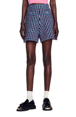 sandro Gilo High Waist Tweed Shorts in Blanc /Blue
