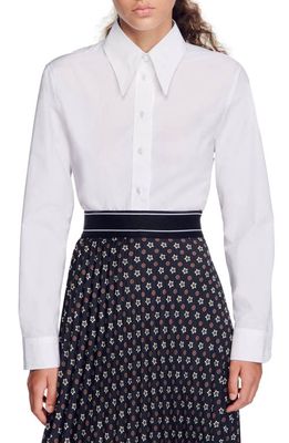 sandro Gourmandise Long Sleeve Poplin Cotton Button-Up Shirt in White