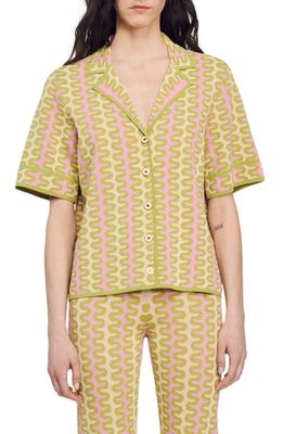 sandro Grainer Short Sleeve Button-Up Shirt in Green Multi