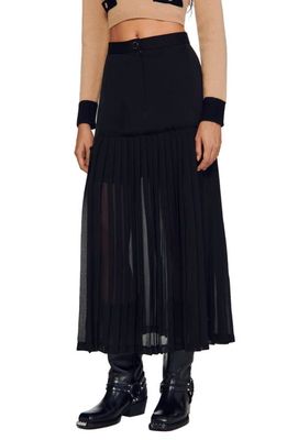 sandro Grami Pleated Midi Skirt in Black