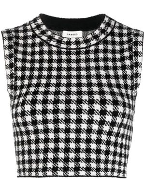 SANDRO houndstooth-pattern sleeveless knitted top - Black