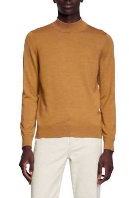 sandro Industrial Mock Neck Wool Sweater in Light Brown