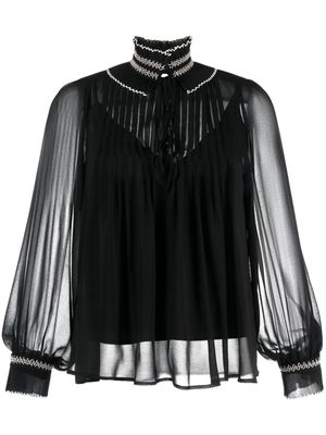 SANDRO Jacinthe front tie-fastening blouse - Black