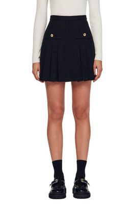 sandro Katyna High Waist Tweed Skirt in Black