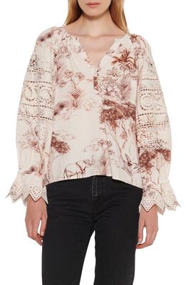 sandro Lace Detail Ruffle Sleeve Blouse in Multicolor