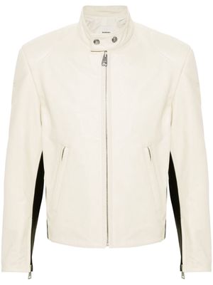 SANDRO leather biker jacket - Neutrals