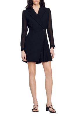 sandro Lilela Long Sleeve Virgin Wool Blend Wrap Blazer Minidress in Black