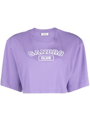 SANDRO logo-embroidered cropped cotton T-shirt - Purple