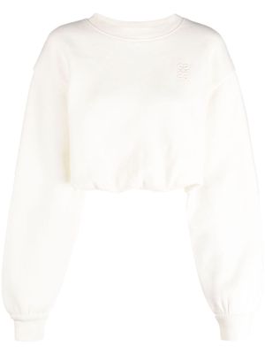 SANDRO logo-embroidered cropped sweatshirt - White