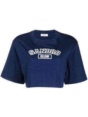 SANDRO logo-embroidered cropped T-shirt - Blue
