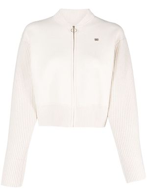 SANDRO logo-embroidered knitted jacket - Neutrals