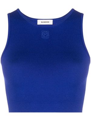 SANDRO logo-embroidered ribbed crop top - 47 BLUE