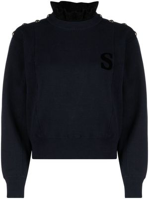 SANDRO logo-patch ruffle-collar sweatshirt - Blue