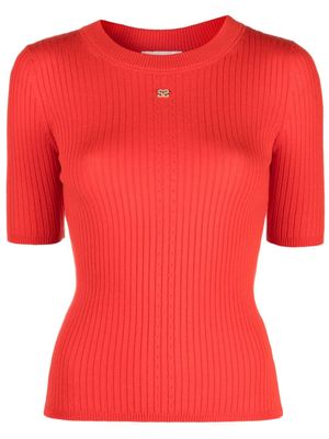 SANDRO logo-plaque ribbed-knit top - Red