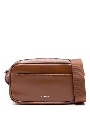 SANDRO logo-print leather messenger bag - Brown