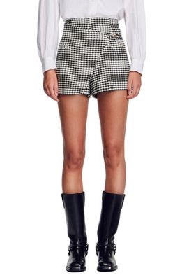 sandro Lounie Houndstooth Shorts in Black /White