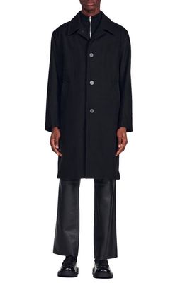 sandro Mac Wool Blend Coat in Black