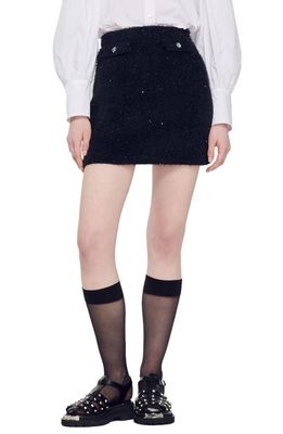 sandro Malmaison Tweed Miniskirt in Black