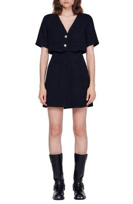 sandro Manhattan Tweed Two-Piece Minidress in Black