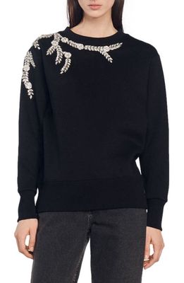 sandro Marceau Embellished Cotton Blend Sweatshirt in Black
