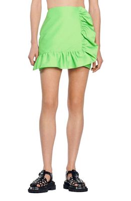 sandro Marlene Ruffle Miniskirt in Vert Fluo