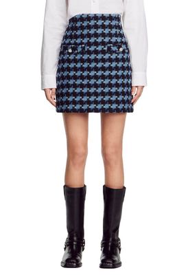 sandro Marty Houndstooth Tweed Miniskirt in Blue /Black