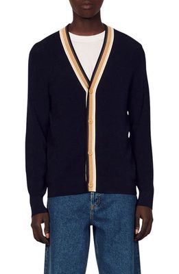 sandro Milo Tipped Cardigan in Navy Blue