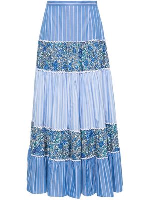 SANDRO mix-print tiered maxi skirt - Blue