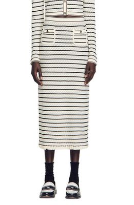 sandro Moline Stripe Midi Sweater Skirt in White /Black