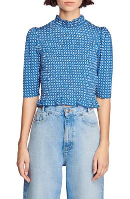 sandro Molitor Puff Sleeve Smocked Top in Blue