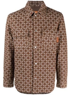 SANDRO monogram-jacquard cotton shirt jacket - Brown