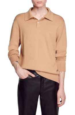 sandro Nelson Long Sleeve Wool & Cashmere Sweater in Camel