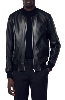 sandro New Monaco Leather Bomber Jacket in Black