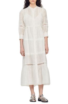 sandro Opale Linen Blend Midi Dress in Off White
