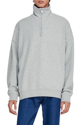 sandro Oversize Half Zip Funnel Neck Sweatshirt in Mocked Grey