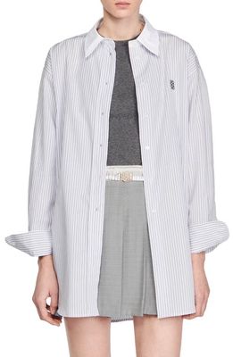 sandro Oversize Stripe Button-Up Shirt in Grey /White