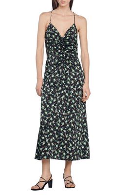 sandro Paola Floral Tie Back Dress in Black