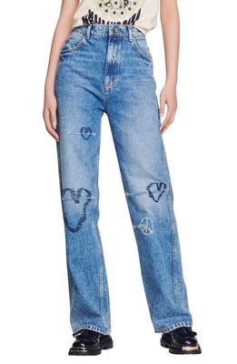 sandro Patty Embroidered Jeans in Blue Jean
