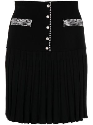 SANDRO pearl-embellished knitted pleated skirt - Black