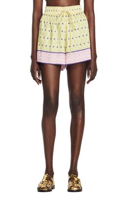sandro Pierre Star Print Loose Fit Shorts in Yellow /Purple