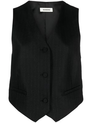 SANDRO pinstripe button-up vest - Black